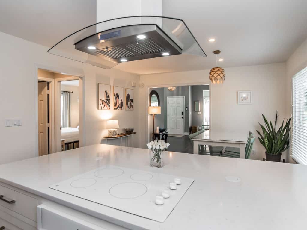 white kitchen in a short term rental apartment